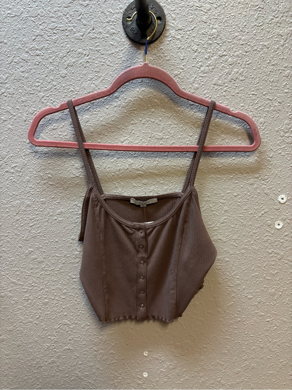 Ribbed Button-Front Crop Tank Top in Taupe